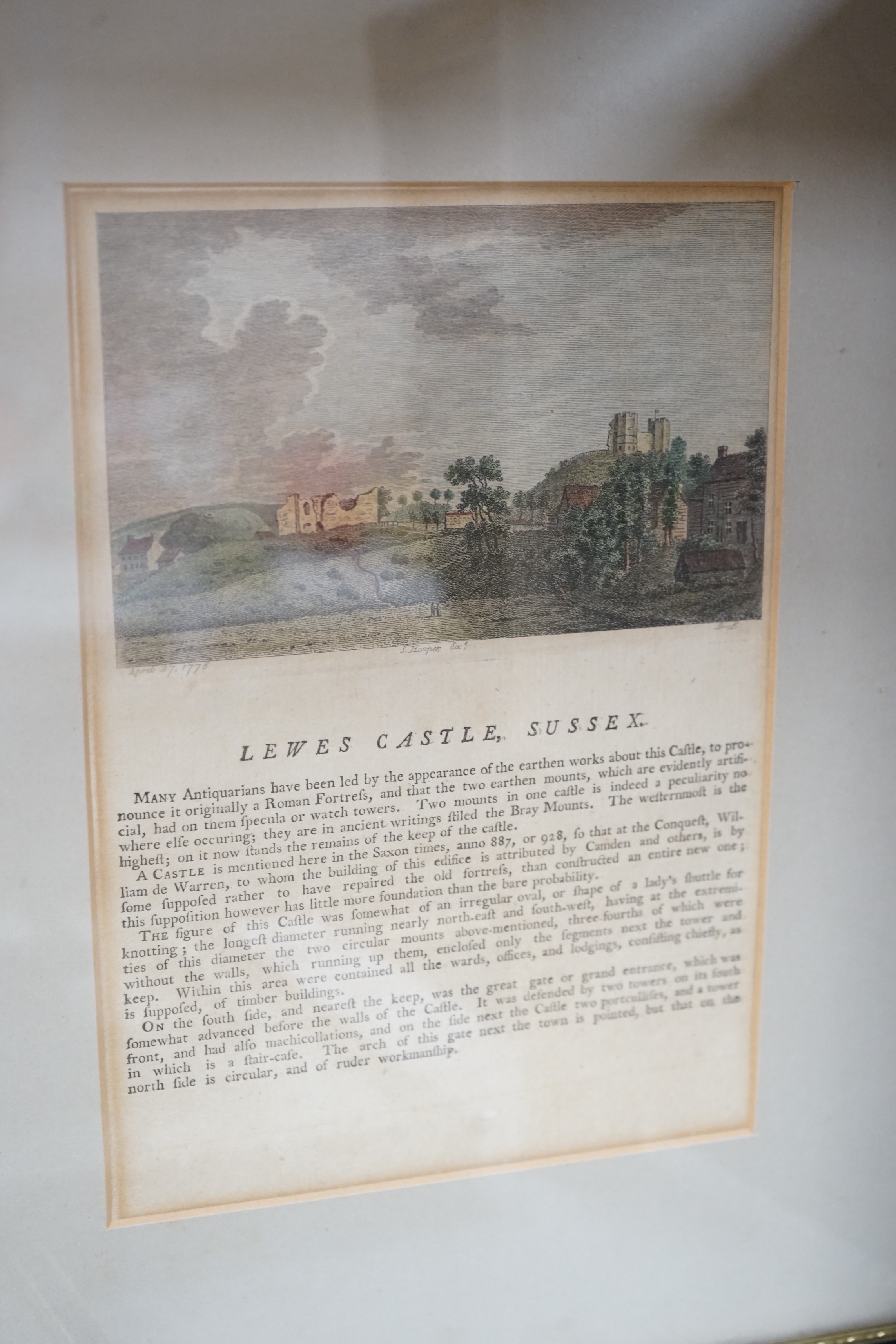 Six assorted 18th / 19th century coloured engraved views of Lewes and environs, largest 18 x 24.5cm